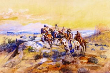  1902 Peintre - regarder le cheval de fer 1902 Charles Marion Russell Indiens d’Amérique
